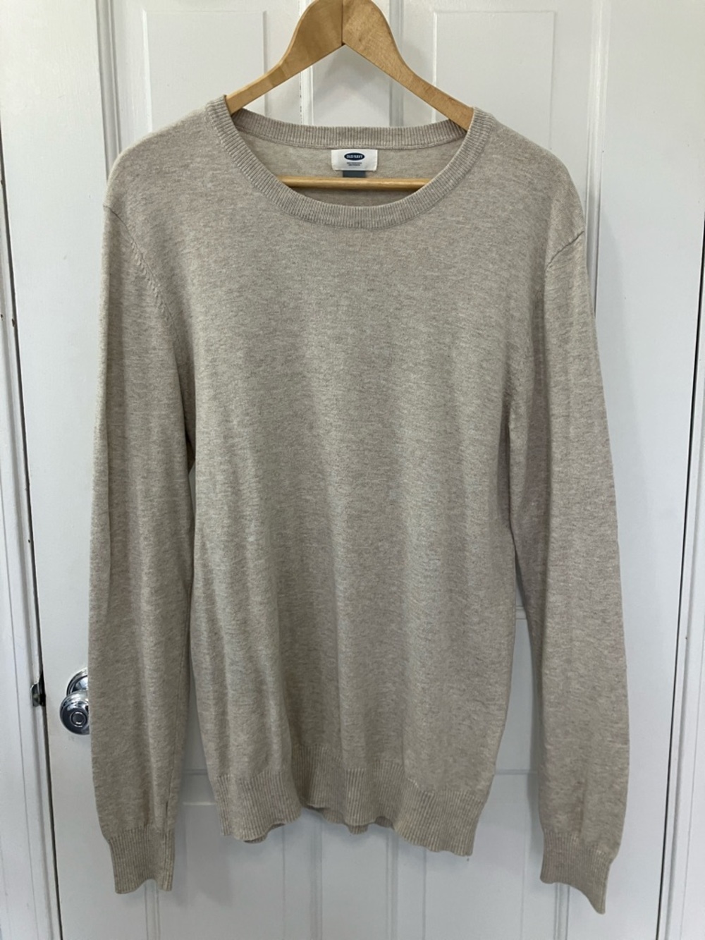 Oatmeal beige Men's Crewneck Sweater longsleeve size Medium Old Navy lightweight